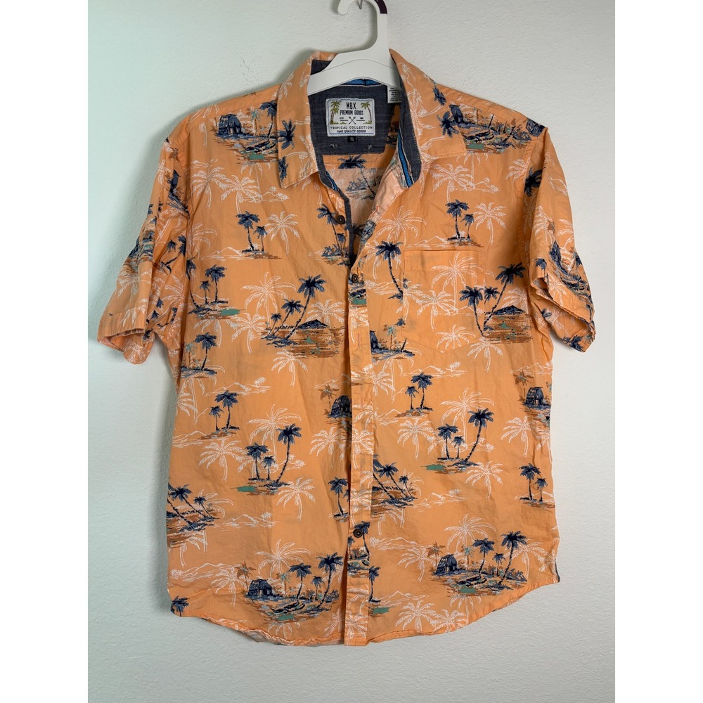 MBX Premium Goods Mens XL Orange Tropical Palm Tree Beach Short Sleeve Shirt